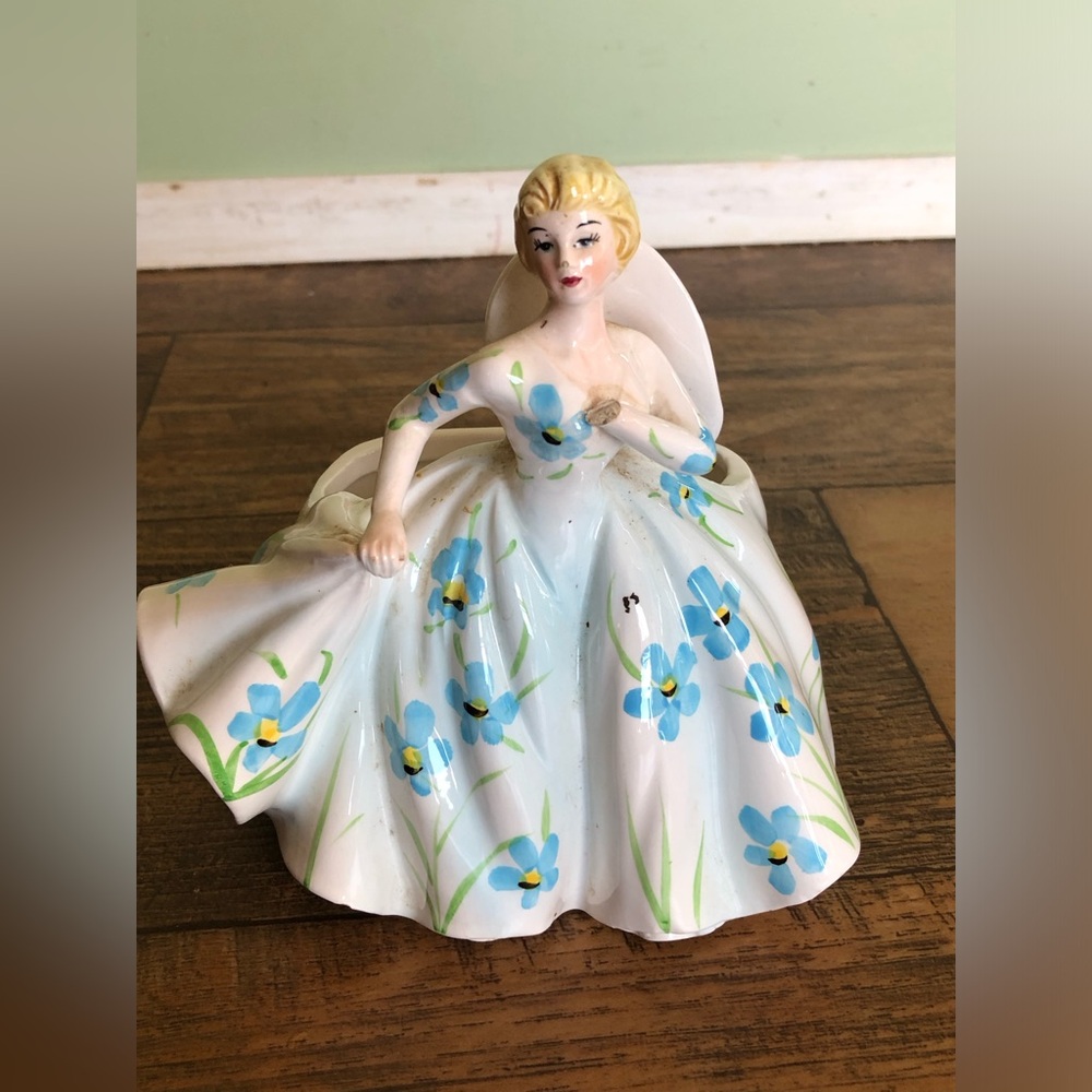 Vintage Blue Ball Gown Relpo Girl Woman Planter Samson Importco 1959 Flower FLAW